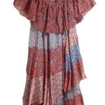 Rebecca Taylor  dress patchwork tiered raw hem off the shoulder lined‎ 0 silk Photo 4
