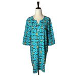 Tracy Negoshian Blue Anchor Print Half Button Front Long Sleeve Shift Dress M Photo 1