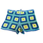 ZARA Crochet High Waisted Patchwork Boho. Shorts Bermuda Blue Sz Small Photo 5