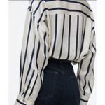 ZARA 💕💕 Satin Effect Oversized Top ~ Navy Blue and White Striped Print XL Photo 4