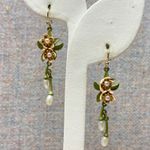 Woodland Whimsy Floral Drop Earrings with Teardrop Pearl Cottagecore & Fairycore Green Photo 0