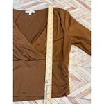 Moa Moa  Brown Beige Long Sleeve Ruched V Neck Wrap Crop Top Large Womens Photo 8