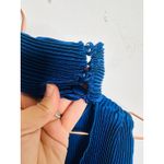 L’IDEE Regal Blue 90s One Shoulder High Neck Satin Plisse Lettuce Hemline Dress Size 10 Photo 13