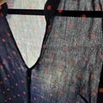 Splendid  NAVY BELL SLEEVE SPLIT NECK PINK POLKA DOT FLOWY POPOVER BLOUSE M Photo 9