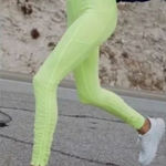 FREE‎ PEOPLE Movement Wonderland Run Warmth Leggings Scrunch Small Neon Yellow Photo 0