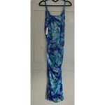 Women’s Blue Green Abstract Floral Cowl Neck Strappy Back Ruched Maxi Dress Sz S Photo 7