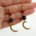Celestial Sun + Moon Dangle Earrings, Moon + Sun Charms Boho Drop Earrings Gold Photo 1