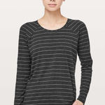 Lululemon Emerald Long Sleeve Short Serve Stripe Heathered Black White Photo 0