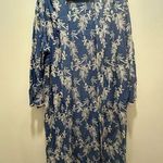 Solitaire  Embroidered Blue White Floral Crochet Kimono Cardigan Long Size Medium Photo 0