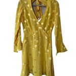 ASOS  Floral Jacquard Long Sleeve Wrap Mini Dress Yellow Sz 2 Photo 2