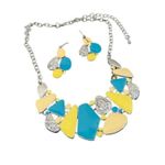 Matching Necklace Earrings Set Turquoise Yellow Stone Statement Silver Closure Blue Photo 1