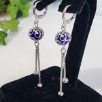 Silver Stainless Steel and Blue Ball Drop Earrings Photo 1