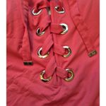 Michael Kors Sz. 16 Red/Orange One Piece Swimsuit Gold Hardware Lace Up Photo 4