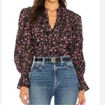 Free People  Meant To Be Blouse Floral Puff Sleeve Top Black Purple Women’s S Photo 0