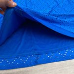 London Times Blue Stretch Eyelet Short Sleeve V-Neck Above the Knee Dress Size 6 Photo 10