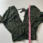 Windsor  Floral Smocked Long Sleeve Crop Top | Deep V-Neck Open Back Tie | Size M Photo 4