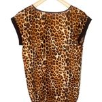 EXPRESS Leopard Satin V‑Neck Blouse Short Sleeve Flowing Silky Top Size M | EUC Photo 6