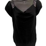 EXPRESS Boatneck soft cowl cashmere blend short cap sleeve sequins sweater in rich black Photo 0