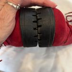 Rouge size 6 red velvet side zip lace front lug sole comfy ankle boots EUC Photo 9