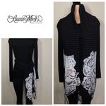 Lauren Moshi New.  black floral stripe scarf. Retails $169 Photo 1