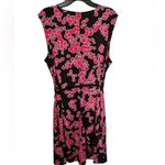 Dana Buchman  Black and Red Floral Midi belted front gathered Dress Photo 5