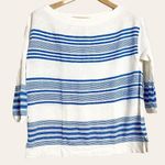 Anthropologie Lemlem  White Blue Striped Boat Neck 3/4 Sleeve Top Size S Photo 0