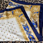 Longchamp 33x33  baroque silk scarf Blue and Gold Photo 1