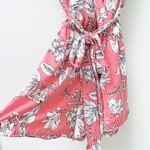 Haute Monde Red Striped Short Sleeve Floral Romper with Tie Waist. Size Small Photo 3