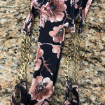 Women’s Floral Print Chain Link Bikini Swimwear S Black Pink Rose Two Piece 2024 Brown Photo 9