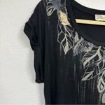 Miss Me  Black Asymmetrical Tee Shirt Womens S Y2K Gold & Silver Sequin Leaf Photo 3