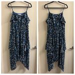 Parker Floral Blue Phlox Sharkbite Handkerchief Hem Midi Dress Size Large Photo 2