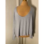 Free People We The Free Gray Waffle Knit Thermal Raw Hem S Oversized Twilight Photo 2