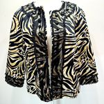 St. Tropez Black Tan & White Zebra Striped Beaded Mesh & Fringe Trim Jacket West Photo 1