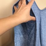 Ann Taylor  Women’s Linen Heather Blue Lace Trim Open Back Batwing Sleeve Blouse Photo 3