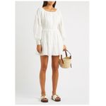 Alice + Olivia  Kiara Smocked Long Sleeve Button Front Dress in Off-white US 2 Photo 2