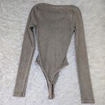 LA Luxe Rib Knit Long Sleeve Bodysuit Gray Beige Size L Brown Size L Photo 6