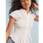 Maeve Anthropologie Bellamy Button Down Smocked Shirt Cotton Linen in White XS Photo 0