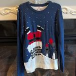 Christmas Sweater Ugly Holiday Crewneck Santa Reindeer Womens XL Blue Acrylic Photo 6