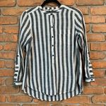 Lucky Brand  Striped Henley Button Front High Neck Cotton Roll‎ Tab Blouse Small Photo 0