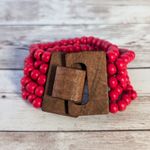 Vintage Bracelet Red Beads with Wooden Clasp Chunky Statement Photo 8