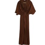 ZARA  Women’s Brown Satin Effect Pleated Stretch Jumpsuit Size Small Photo 4