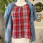 Vtg 90s Cottagecore Denim Plaid Layered Button Up Heart Embroidery Grandmacore Photo 1