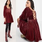 Free People  Dainty Renaissance Daphne Velvet Mini Dress Burgundy Brown Large Photo 4