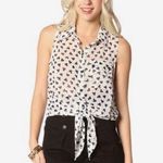 Timing Black and white heart print tie waist chiffon blouse size small Photo 0