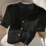 SheIn  Black Short Sleeve Cardigan with Button Detail Photo 0