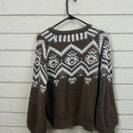 Francesca's  Marilyn Fairisle Pullover Brown Sweater size M Photo 7