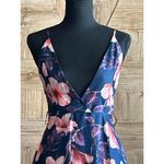 Pink Lily  Dress Small Navy Pink Floral Maxi V-neck Open Back Fairy Photo 1