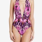 Ted Baker ππ Linear Pattern Deep Plunge Swimsuit Photo 0