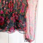 ZARA  Red Floral Organza Sheer Floral Frill Puff Sleeve Blouse * Photo 5