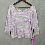 Talbots T by XL Top Striped Gray Purple Drawstring Hem Slouchy Soft Knit Comfy Photo 0